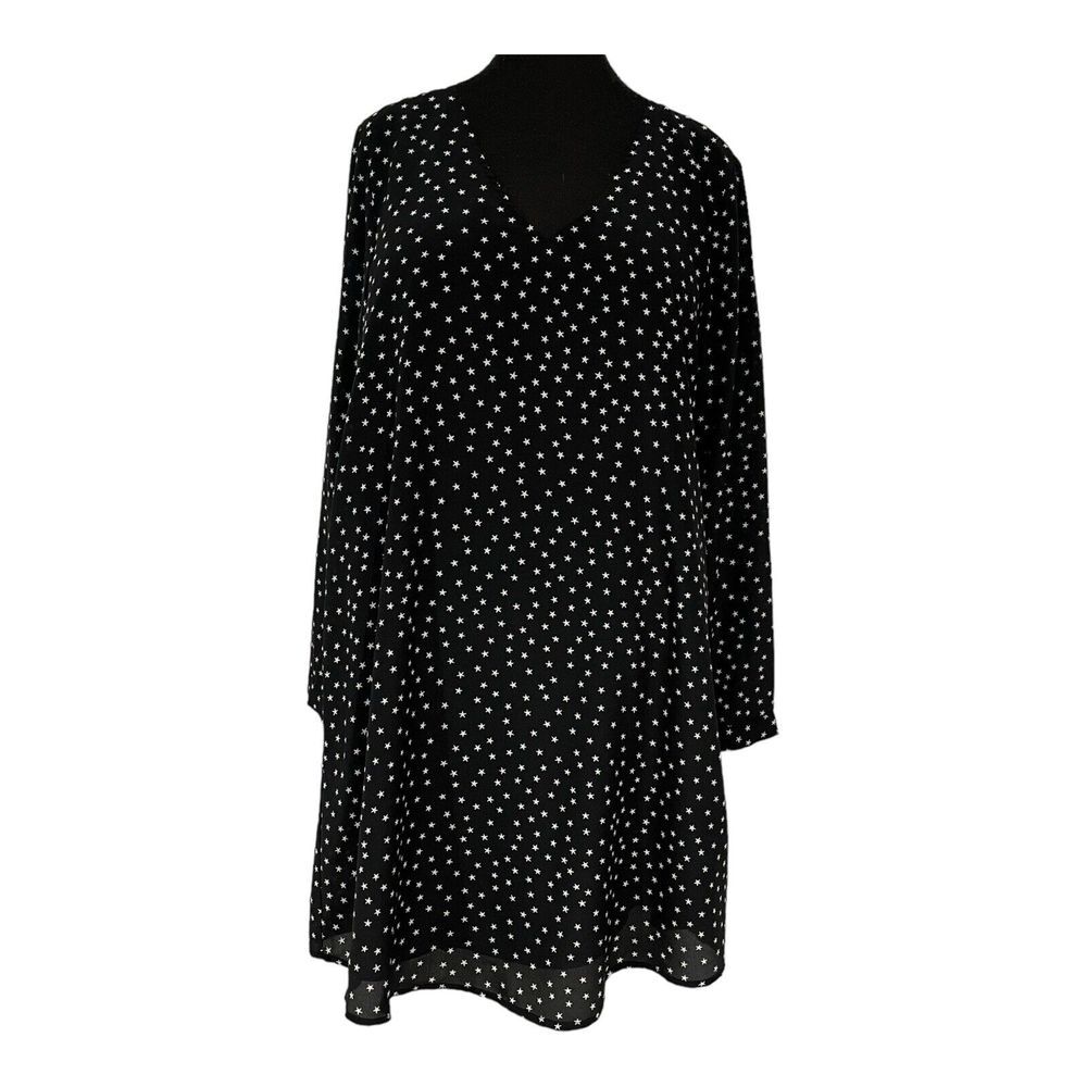 Madewell 100% Silk Star Print Swing Dress-Black/Gold Buttons-Size XS ECU